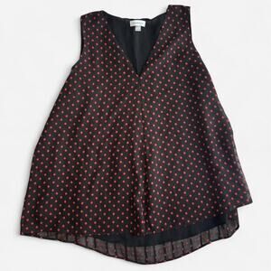 Calvin Klein Women XL Sleeveless Polka Dot Blouse Black Red